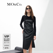 MO&Co.蛋白皮拼接立裁小黑裙長袖連衣裙法式高級穿搭氣質(zhì)裙子moco 黑色 S/160