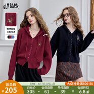 妖精的口袋慵懶風(fēng)連帽毛衣開(kāi)衫女2025年春季新款甜美軟糯短款上衣 時(shí)尚黑色 S
