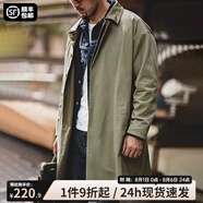馬登工裝 美式休閑撞色巴爾瑪肯風衣重磅寬松中長款大衣外套男春季 軍綠色 L