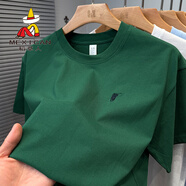 稻草人品牌保羅100%純棉t恤男短袖寬松夏裝純色百搭打底衫男圓領(lǐng)上衣服 叢林綠 S