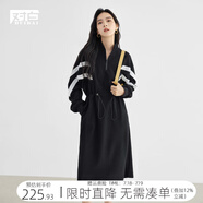 對白法式設(shè)計感抽繩針織連衣裙女2025春裝新款氣質(zhì)顯瘦通勤風(fēng)裙子 靜謐黑 L