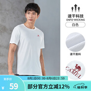 駱駝（CAMEL）運(yùn)動(dòng)T恤透氣健身衣跑步體恤寬松速干衣短袖上衣 J0S2VO6925，白色，男 2XL (190)