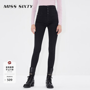 MISS SIXTY四扣超高腰牛仔褲女緊身顯瘦微彈小腳褲加絨保暖 黑色G24 24