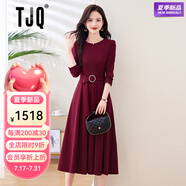 TJQ奢侈高檔品牌連衣裙女2025春季新款長(zhǎng)袖氣質(zhì)時(shí)尚通勤收腰顯瘦裙子 安哥拉紅 2XL 建議125-140斤