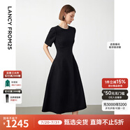 朗姿【Basic衣櫥】小香風(fēng)法式赫本風(fēng)波點(diǎn)裙子女夏新款連衣裙 黑色2 XL