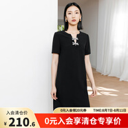 顏域設(shè)計感蝴蝶結(jié)小黑裙女裝2024新款夏季氣質(zhì)優(yōu)雅裙子短袖連衣裙 黑色 S/36