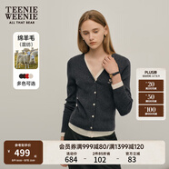 Teenie Weenie小熊針織開衫女春季簡約v領(lǐng)拼接撞色假兩件長袖針織毛衣外套女 深灰色 XL (175)