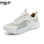 卓勁（Zhuojin）男式大碼男鞋胖腳加寬肥雙網(wǎng)春秋款網(wǎng)面透氣輕便鞋子大號運動鞋子 淺灰色 39