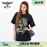 BOY LONDON秋情侶款短袖復(fù)古老鷹燙金時(shí)尚感黑金T恤N01901 黑色 S