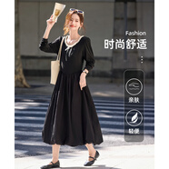 尚靜連衣裙女25年秋新女裝法式優(yōu)雅赫本風(fēng)小黑裙蝴蝶結(jié)綁帶圓領(lǐng)裙子女