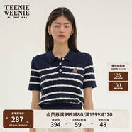 Teenie Weenie小熊女裝簡約夏季短袖毛衣針織衫POLO領(lǐng)泡泡袖女裝 藏青色 M 165
