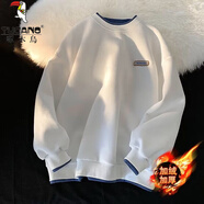 啄木鳥(niǎo)長(cháng)袖T恤男圓領(lǐng)打底衫男女情侶秋冬季青少年寬松衛衣男裝上衣服 白色 加絨 4XL