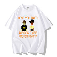 SJBOBThe it Crowd IT狂人roy同款貓彈琴圖案印花短袖T恤衣服體恤半袖 白色十四 roy與moss一款 S