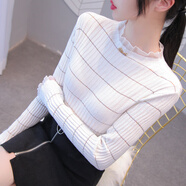 矜持范毛衣女針織衫女秋冬季2025新款荷葉領(lǐng)長袖修身內(nèi)搭打底衫木耳邊 白色 S 建議75-95斤