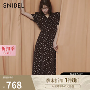 SNIDEL2025春夏新品優(yōu)雅V領(lǐng)收腰泡泡袖愛心印花連衣裙SWFO251252 棕色 S (0)