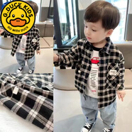 G.DUCKKIDS兒童牛仔褲加絨加厚柔軟2024新款韓國男童女童寶寶一體絨休閑褲潮 白標格子襯衫春秋款 120 建議身高110-120cm5-6歲