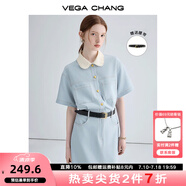 VEGA CHANG法式茶歇連衣裙女2025夏季新款高級感氣質(zhì)小個子顯瘦赫本風(fēng)長裙子 baby藍(lán)（長款升級版） L