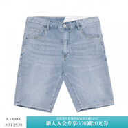 EHE男裝 夏季新款藍(lán)色磨白水洗柔軟微彈修身牛仔短褲男褲子 百搭彈力舒適牛仔短褲 L