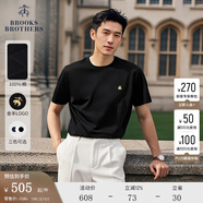 布克兄弟（BrooksBrothers）[100%棉]男士夏季款刺繡logo休閑圓領(lǐng)短袖T恤 0004-黑色 L