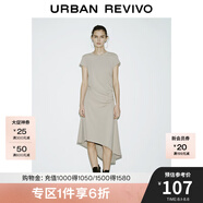 UR2025春季新款女裝休閑不規(guī)則褶皺短袖連衣裙UYY750003 卡其灰 XL