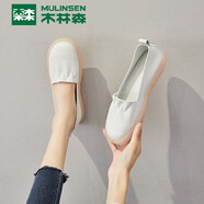 木林森(MULINSEN)單鞋女休閑鞋春秋款平底一腳蹬豆豆女鞋時尚百搭小白鞋護士鞋 G8217563 白 39碼