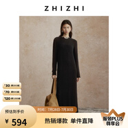 致知ZHIZHI 玉燭新羊毛圈圈紗連衣裙女24秋新寬松直身松弛 黛黑色 M