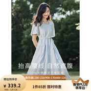 茵曼（INMAN）連衣裙高級(jí)感法式方領(lǐng)2025夏女裝新品收腰提花休閑氣質(zhì)高級(jí)感顯瘦 藍(lán)色 S