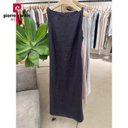 皮爾卡丹（pierre cardin）韓國苧麻紫色連衣裙女2025夏季新款法式宴會系帶薄紗吊帶裙子 藏青 均碼