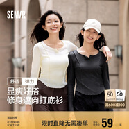 森馬長(zhǎng)袖t恤女短款緊身顯瘦心機(jī)春秋氣質(zhì)木耳邊上衣109524101010