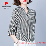 皮爾卡丹（pierre cardin）法式七分袖襯衫女夏裝洋氣減齡中袖小衫中年媽媽遮肚雪紡上衣春秋 黑色《感時(shí)尚氣質(zhì)時(shí)髦洋氣女士減 M 80-100斤