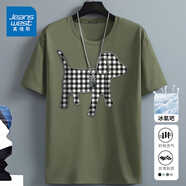 真維斯（Jeanswest）冰絲t恤男短袖夏季冰感運動速干衣服青年男士絲光棉寬松大碼半袖 橄欖綠(牛仔酷狗) M (170) (30天質(zhì)量問題全額退)