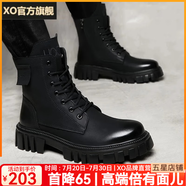 XO馬丁靴男牛皮2025新款靴子男士高幫男靴厚底鞋子男工裝靴皮鞋男鞋 黑色【鎮(zhèn)店款-顏值實力派】A3901 39
