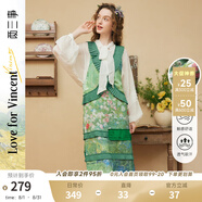 兩三事法式油畫連衣裙女2025春季新款綠色中長(zhǎng)款裙子梵高不枉人間 綠色 L