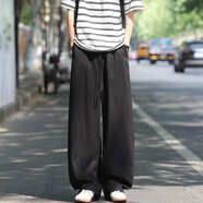 沂倫赫日系復古棉麻褲子男秋季薄款潮牌大碼寬松闊腿直筒cleanfit休閑褲 黑色 5XL (建議210-230斤左右)