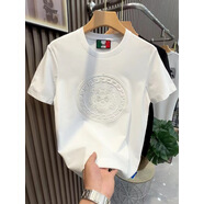 朗吉奧青年刺繡虎頭亮片短袖T恤圓領潮流修身半袖衫 白色-3021虎頭 M