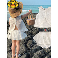 女童套裝2025夏季女寶寶甜美鏤空純棉套裝女生洋氣露背背心兩件套 熱售鏤空背心套裝白不開(kāi)檔 80