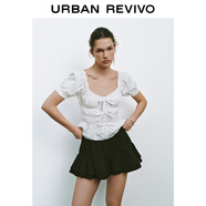 UR2025夏季新款女裝甜美蝴蝶結裝飾褶皺罩衫襯衫UYU250066 本白 (領(lǐng)口偏低) S