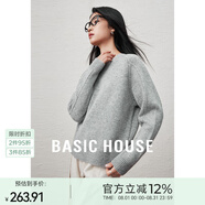 Basic House/百家好純羊毛針織衫毛衣女士秋冬新款新年紅色圓領(lǐng)套頭休閑百搭 灰色 M 85-125斤