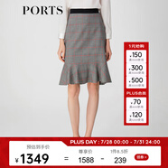 PORTS寶姿春夏新品女裝格子優(yōu)雅包臀裙魚(yú)尾半身裙LM8S005NFF029 黑色格子 XS (2)