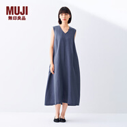 無印良品（MUJI）女式 棉 漢麻 無袖連衣裙女裝裙子夏季 連身裙長(zhǎng)裙 BCD91C5S 煙熏藍(lán)色 L （165/88A）