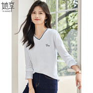她享長袖t恤女時尚V領上衣打底衫春秋裝百搭顯瘦長袖上衣 T143T2010
