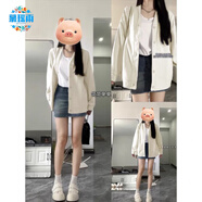 慕瑤雨杏色開衫棒球服紐扣V領(lǐng)外套女春秋款2025新款韓系慵懶風(fēng)穿搭上衣 杏色 薄款 S 85-95斤