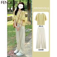 FENGEYA香港潮牌休閑褲套裝女2024夏裝新款鹽系穿搭套裝褲百搭直筒長褲子 套裝 M