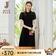 經典故事（JANE STORY）高端質感黑色蕾絲連衣裙女2024新款夏季時髦氣質百褶裙赫本風長裙 黑色 L