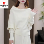 皮爾卡丹（pierre cardin）2025秋季新款法式設(shè)計感蝙蝠袖收腰顯瘦長袖白色毛衣針織衫女 白色 S  建議80-98斤