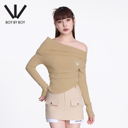 BOY BY BOY潮牌女裝2025秋季T恤一字肩修身女士長(cháng)袖 卡其色 S