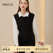 PRICH【綿羊毛】秋冬下擺開衩系帶針織襯衫兩件套修身連衣裙 19黑色 M 165