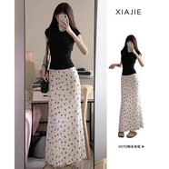 白色蕾絲半身裙子夏季新款小個(gè)子印花魚(yú)尾蝴蝶結甜美可愛(ài)出游服裝 米白色魚(yú)尾裙+黑色短袖 S (80-100斤)