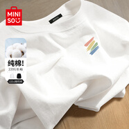 名創(chuàng)優(yōu)品（MINISO）咖啡色t恤男美式潮流短袖2025新款夏季重磅男士純棉長袖涂鴉體恤 【220G重磅長袖】白色(筆刷彩色胸標(biāo)) L /175(體重120-140斤)