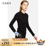 AMII2025秋新款圓領(lǐng)字母提花撞色絲光紗毛衣女修身顯瘦不對(duì)稱上衣 黑色 160/84A/M